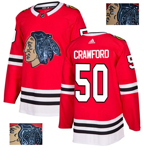 Adidas Blackhawks #50 Corey Crawford Red Home Authentic Fashion Gold Stitched NHL Jersey